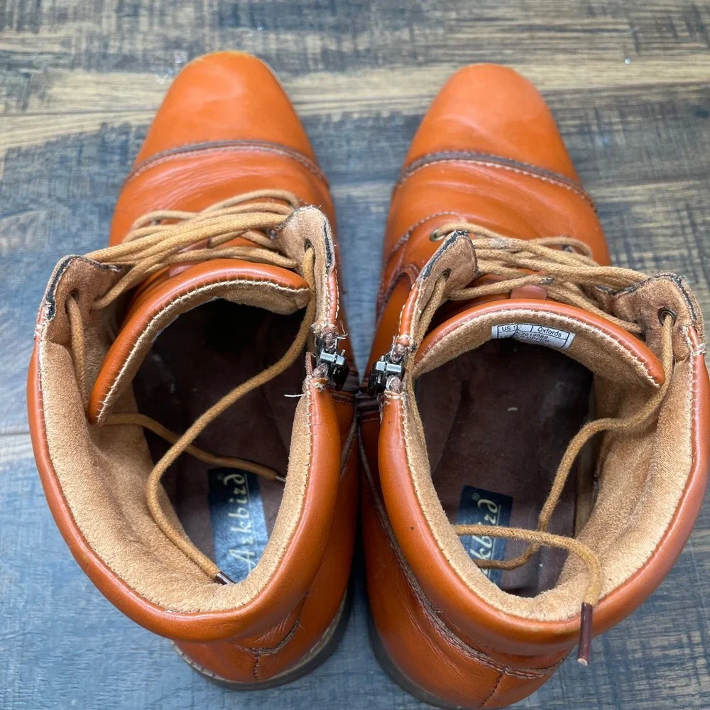 Azkbird Mens Brown Zip Lace up‎ Leather Ankle boots Oxfords Size 12